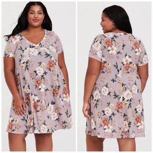 Torrid Mini Hacci Trapeze Dress Gray Floral size 1X Plus